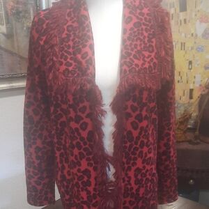 Chico's Red and Black Trendy Cardigan Leopard Print🐆